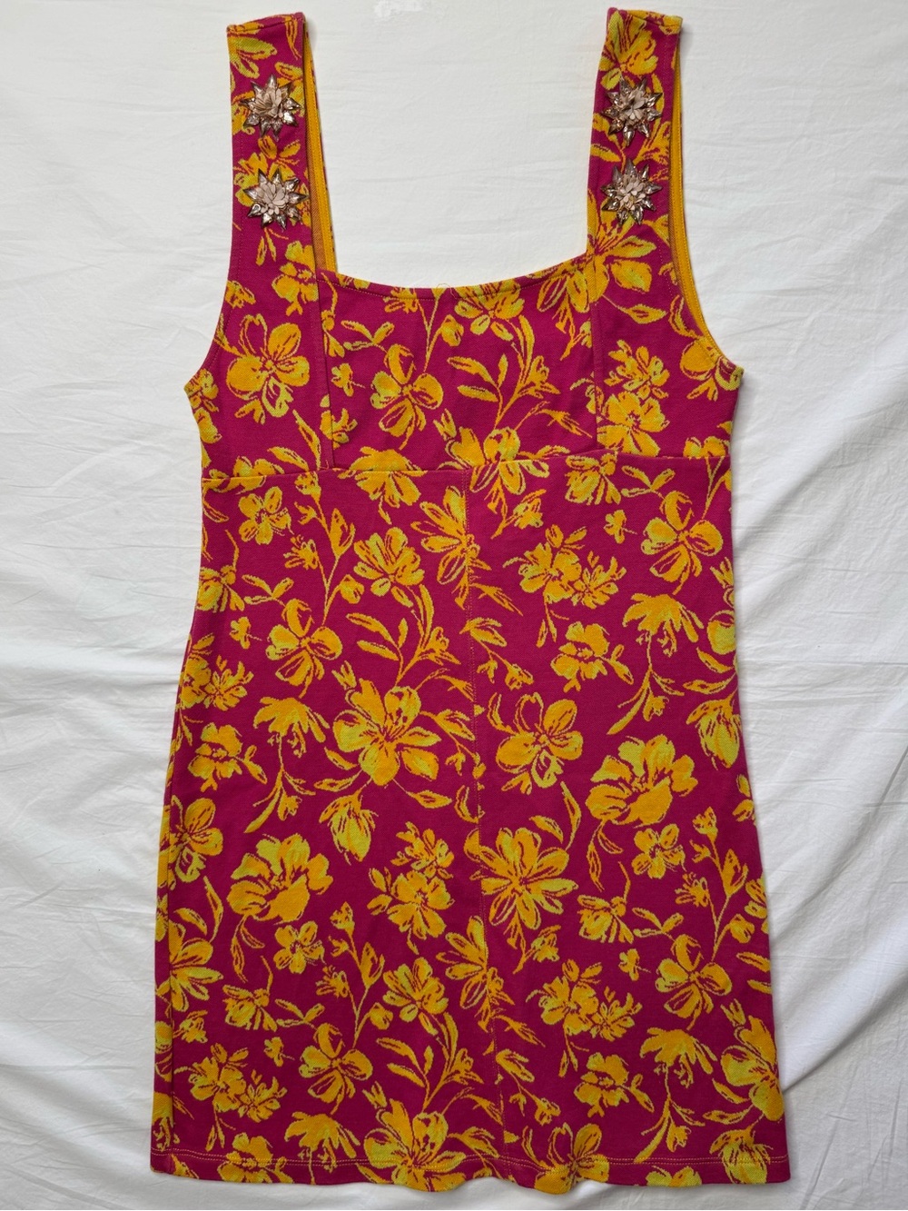Zara - Pink Mini Dress with Yellow Floral Print